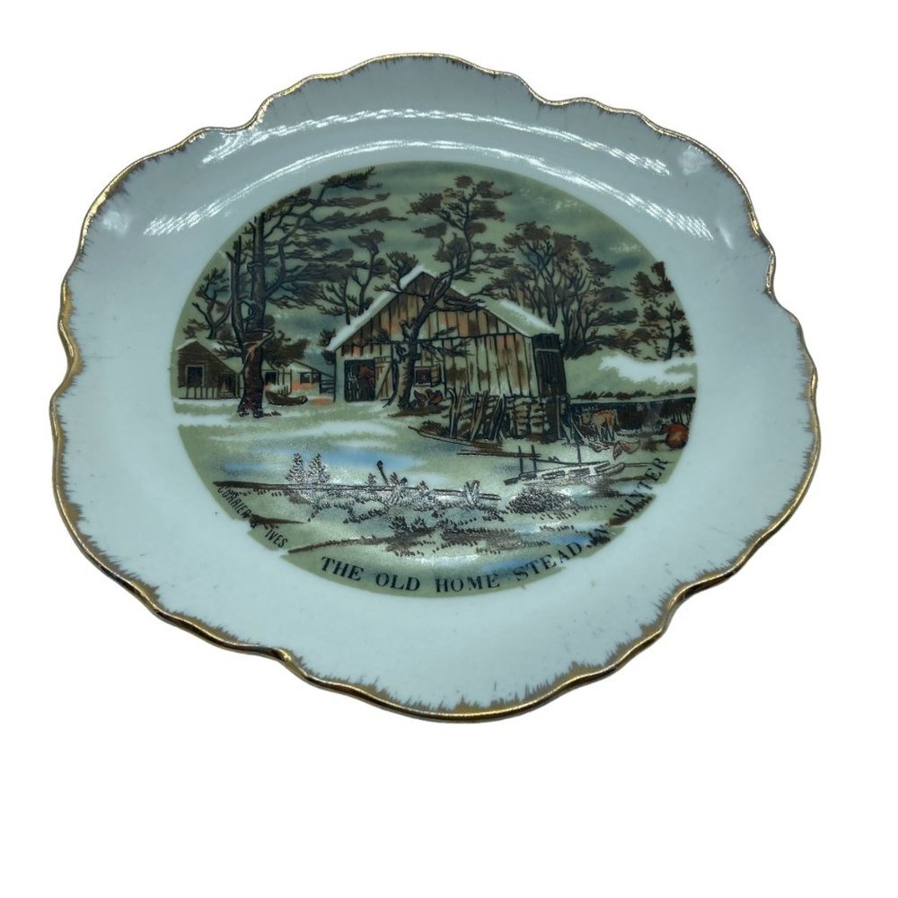 Vintage Currier & Ives The Old Home Stead In Winter Decorative Plate 8" x 8"